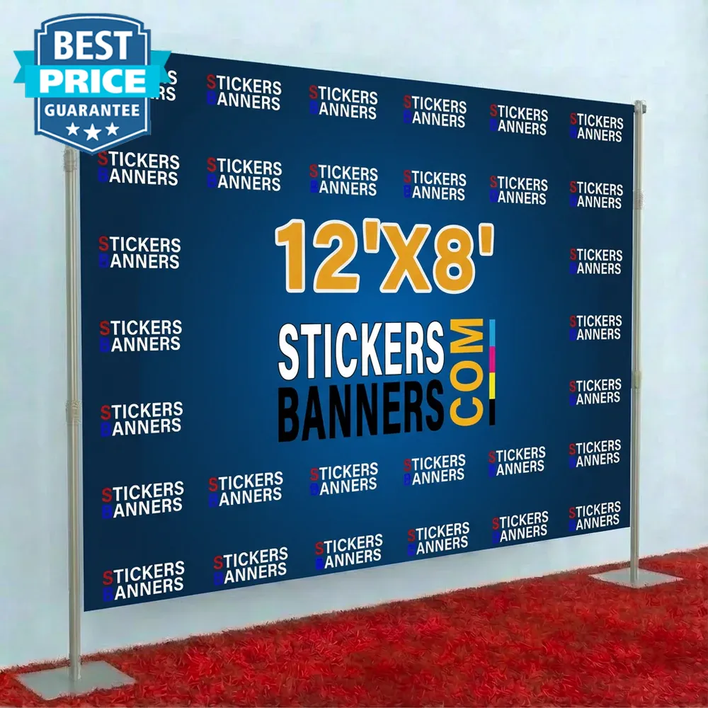 12'x8' Vinyl Step and Repeat Banner with Stand and Red Carpet