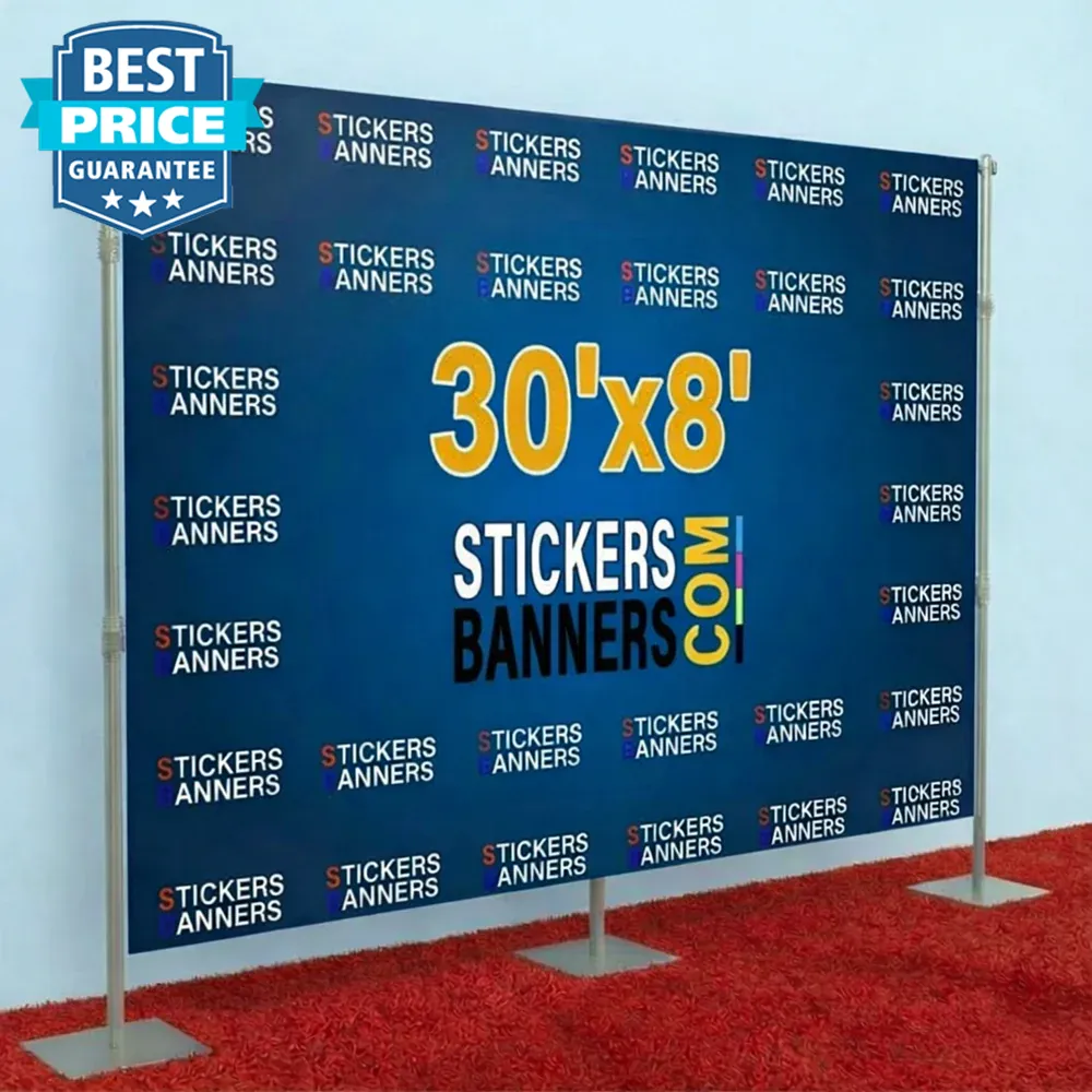 30'x8' Step and Repeat Banner with Stand and Red Carpet